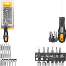   Bit és fej készlet Strend Pro SD0539, 19 részes, racsnis csavarhúzóval