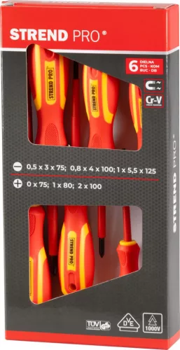 Csavarhúzó készlet Strend Pro SD0118, VDE 6 részes, lapos + Phillips, villanyszerelő, 1000 V