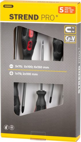 Csavarhúzó készlet Strend Pro SD9962, 5 részes, lapos + Pozidriv