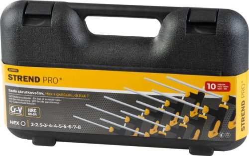 Csavarhúzó készlet Strend Pro YF70019, 10 részes, hatlapú, gömbbel, T tartó, tokban
