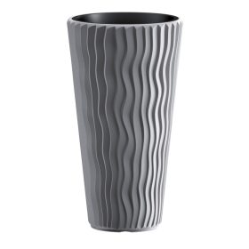 Virágcserép SANDY Slim 400, szürke, betét