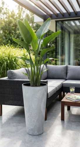 Virágcserép TUBUS Slim Beton 400 x 762 mm, beton megjelenés, betét