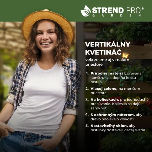 Függőleges virágcserép Strend Pro, ágyás, 4 szintes, kerekekkel, 85x45x147 cm