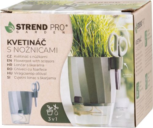 Virágcserép Strend pro, ollóval, zöld színű, 15,5x12,5x16 cm