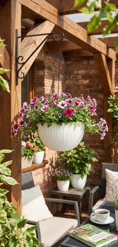 Virágcserép Strend Pro Modern, felfüggesztett, fehér, 26 x 16 cm, lánc