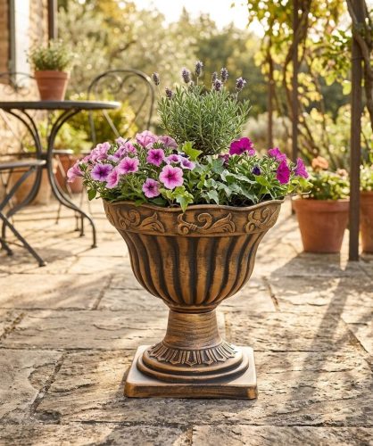 Virágcserép Strend Pro Antik, alátéttel, 30x30 cm, arany, fémes hatás