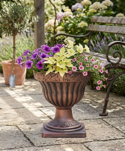 Virágcserép Strend Pro Antik, alátéttel, 30x30 cm, réz, fémes hatás