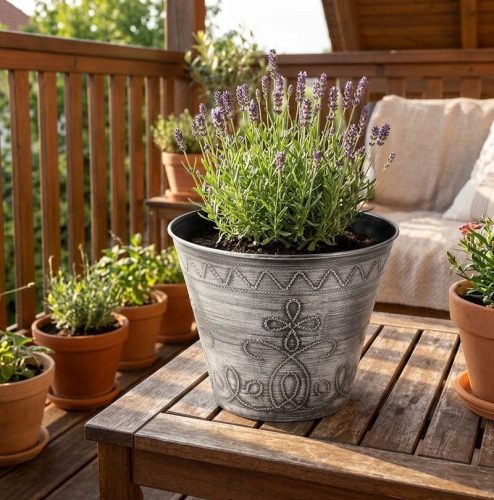 Virágcserép Strend Pro Flower, 24,5x19,3 cm, ezüst, fémes hatás