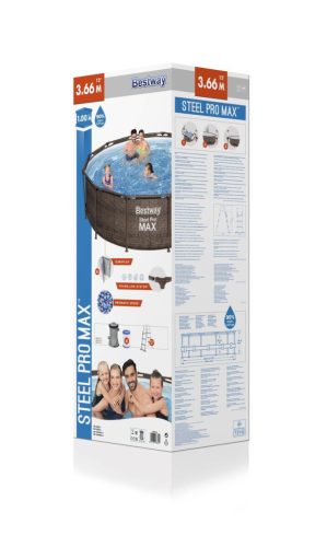 Bestway® Steel Pro Max™ medence, 56709, rattan mintázat, szűrő, szivattyú, létra, 3,66 x 1,00 m