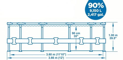 Bestway® Steel Pro Max™ medence, 56709, rattan mintázat, szűrő, szivattyú, létra, 3,66 x 1,00 m