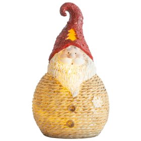   MagicHome karácsonyi szobor, kis gömbölyű Mikulás, LED, poligyanta, 19,5 cm