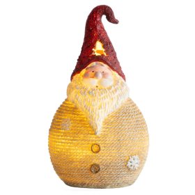   MagicHome karácsonyi szobor, közepes gömbölyű Mikulás, LED, poligyanta, 3x AAA, 28,5 cm