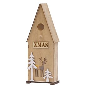   MagicHome karácsonyi Woodeco dekoráció, Madárház, 3 LED, 12 x 7 x 32 cm
