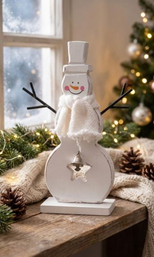 MagicHome karácsonyi Woodeco dekoráció, Fehér hóember, csomag. 2 db, 10 x 20 cm