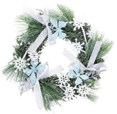 Karácsonyi koszorú, natúr, szalagokkal és lepkékkel, 35 cm
