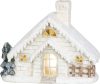 MagicHome karácsonyi dekoráció, Házikó kéménnyel, kerámia 3x AA,40 cm, LED