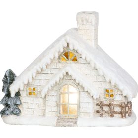   MagicHome karácsonyi dekoráció, Házikó kéménnyel, kerámia 3x AA,40 cm, LED