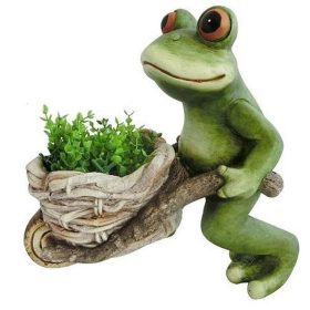   MagicHome Gecco dekoráció, Béka talicskával, magnézia, 34 x 20 x 32 cm