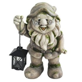   MagicHome Gecco dekoráció, Törpe lámpással, magnézia, 24 x 21 x 36 cm