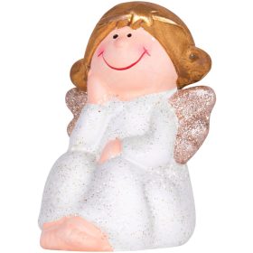  MagicHome karácsonyi szobor, Ülő angyal, poligyanta, 6,7 x 6,2 x 11 cm