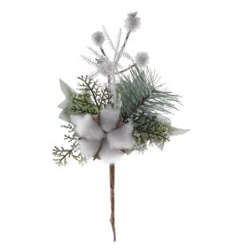 Vetvička MagicHome Vianoce, s bavlnou, biela, 25 cm