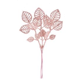 Vetvička MagicHome Vianoce, lístky, ružové zlato, 22 cm