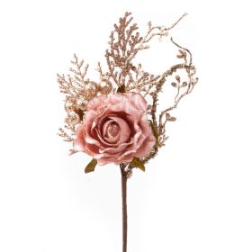   Vetvička MagicHome Vianoce, s ružou, ružovo - zlatá, 26 cm