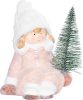 MagicHome karácsonyi szobor, Lány karácsonyfával, terrakotta, 14,5 x 13 x 17 cm