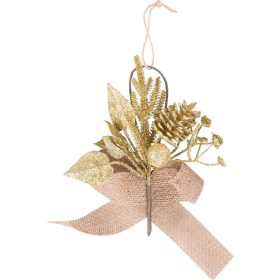   Vetvička MagicHome Vianoce, so šiškou a jutovou stuhou, zlatá, 17 cm