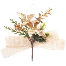   Vetvička MagicHome Vianoce, s motýlmi a jutovou stuhou, zlatá, 19 cm
