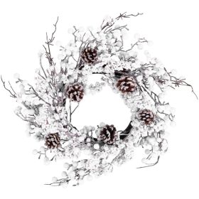   Karácsonyi koszorú, havas gömbökkel és tobozokkal, 50 x 50 x 14 cm