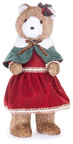 Karácsonyi dekoráció, Medve piros ruhában, 18 x 22 x 41 cm