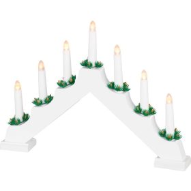   Svietnik MagicHome Vianoce, 7x LED teplá biela, biely, 2xAA, interiér, 39x4,5x29 cm
