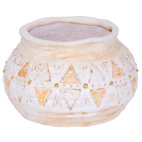   MagicHome dekoráció, Virágcserép mozaikkal, világosbarna, kerámia, 36 x 36 x 23 cm