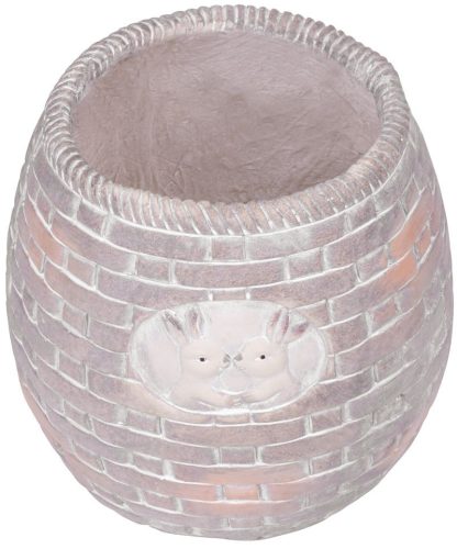 MagicHome dekoráció, Virágcserép mozaikkal, barna, nyuszival, kerámia, 25 x 25 x 25 cm