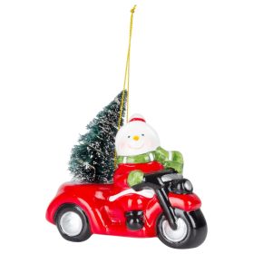   MagicHome karácsonyi dekoráció, Hóember autóban, LED, terrakotta, 12,5 x 6 x 11,8 cm