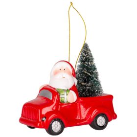   MagicHome karácsonyi dekoráció, Mikulás autóban, LED, terrakotta, 12,5 x 6 x 11,8 cm