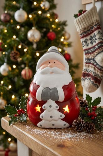 MagicHome karácsonyi dekoráció, Mikulás, LED, terrakotta, 8,5 x 8,2 x 12,5 cm