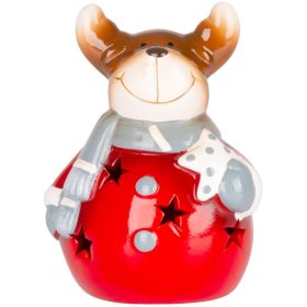   MagicHome karácsonyi dekoráció, Mosolygó rénszarvas, LED, terrakotta, 8,5 x 8,2 x 12,5 cm