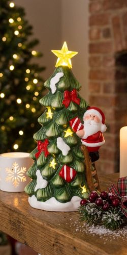 MagicHome karácsonyi dekoráció, Karácsonyfa Mikulással, LED, terrakotta, felfüggesztő, 11 x 8,7 x 21