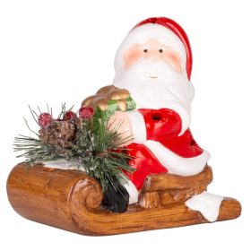   MagicHome karácsonyi dekoráció, Mikulás szánon, LED, terrakotta, 12,6 x 8,5 x 11,5 cm