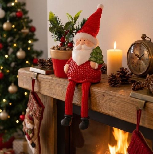 MagicHome karácsonyi dekoráció, Mikulás virágcseréppel, terrakotta, 12,6 x 9,3 x 24 cm