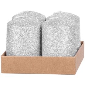   MagicHome karácsonyi gyertya, 4 x 6 cm, csomag. 4 db, ezüst, csillámokkal, adventi