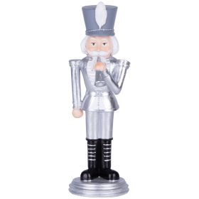   MagicHome karácsonyi dekoráció, Diótörő trombitával, ezüst, poligyanta, 20 x 20 x 30 cm