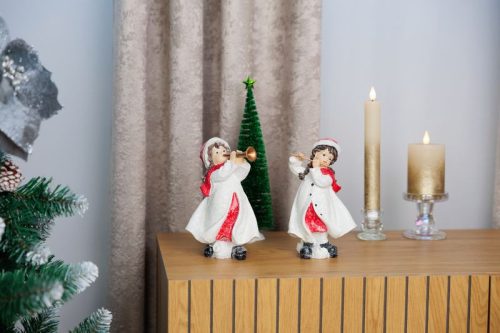 MagicHome Gecco dekoráció, Fuvolán játszó kislány, magnézia, 12 x 12 x 20 cm