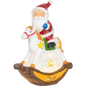  MagicHome karácsonyi dekoráció, Mikulás lovon, LED, poligyanta, 12 x 5,5 x 18 cm
