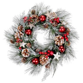   Karácsonyi koszorú, natúr, fenyőágakkal és csillagokkal, 39 cm