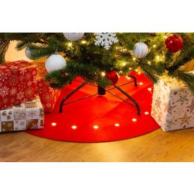   MagicHome karácsonyi piros szőnyeg, csillagokkal, 22 LED, meleg fehér, 2x AA, 90 cm
