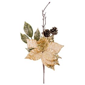 MagicHome karácsonyi ág, mikulásvirággal, arany, 34 cm