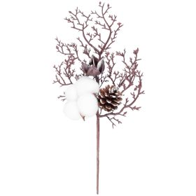   MagicHome karácsonyi ág, pamuttal és tobozzal, piros, 30 cm